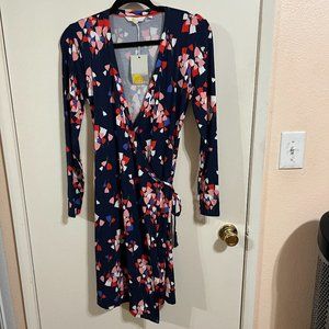 NWT Boden Wrap Dress Size 6P Petites Floral Navy Red Pink Long Sleeve Casual